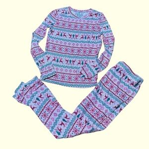 Cuddl Duds Pink Christmas Pajama 2PC Set Girls Size 14 Long Sleeve Top Pants